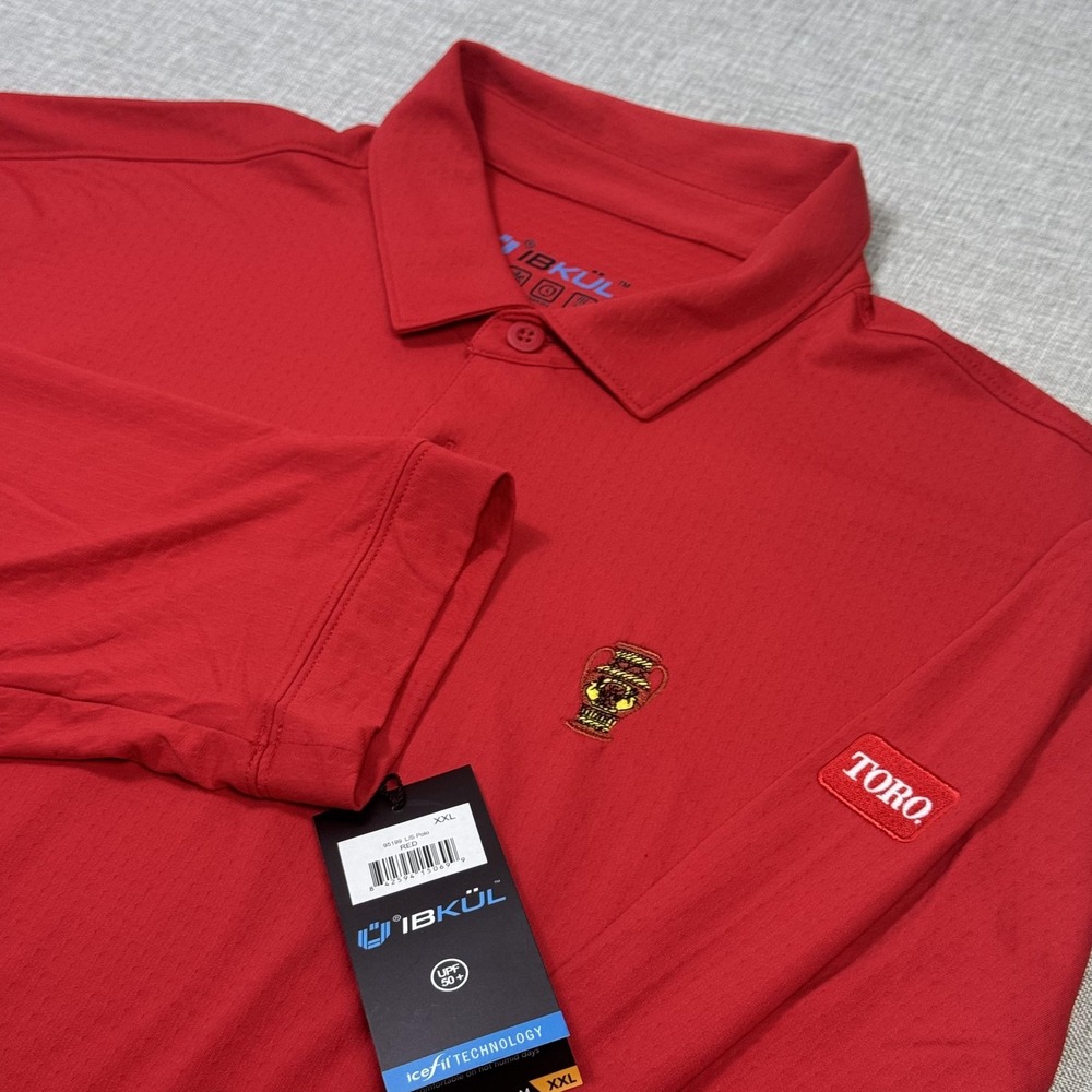 IBKUL Polo Shirt Mens 2XL Red Icefil Technology Long Sleeve Golf Performance